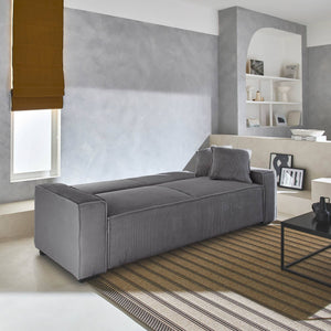Divano letto a 3 posti in velluto a coste, grigio chiaro