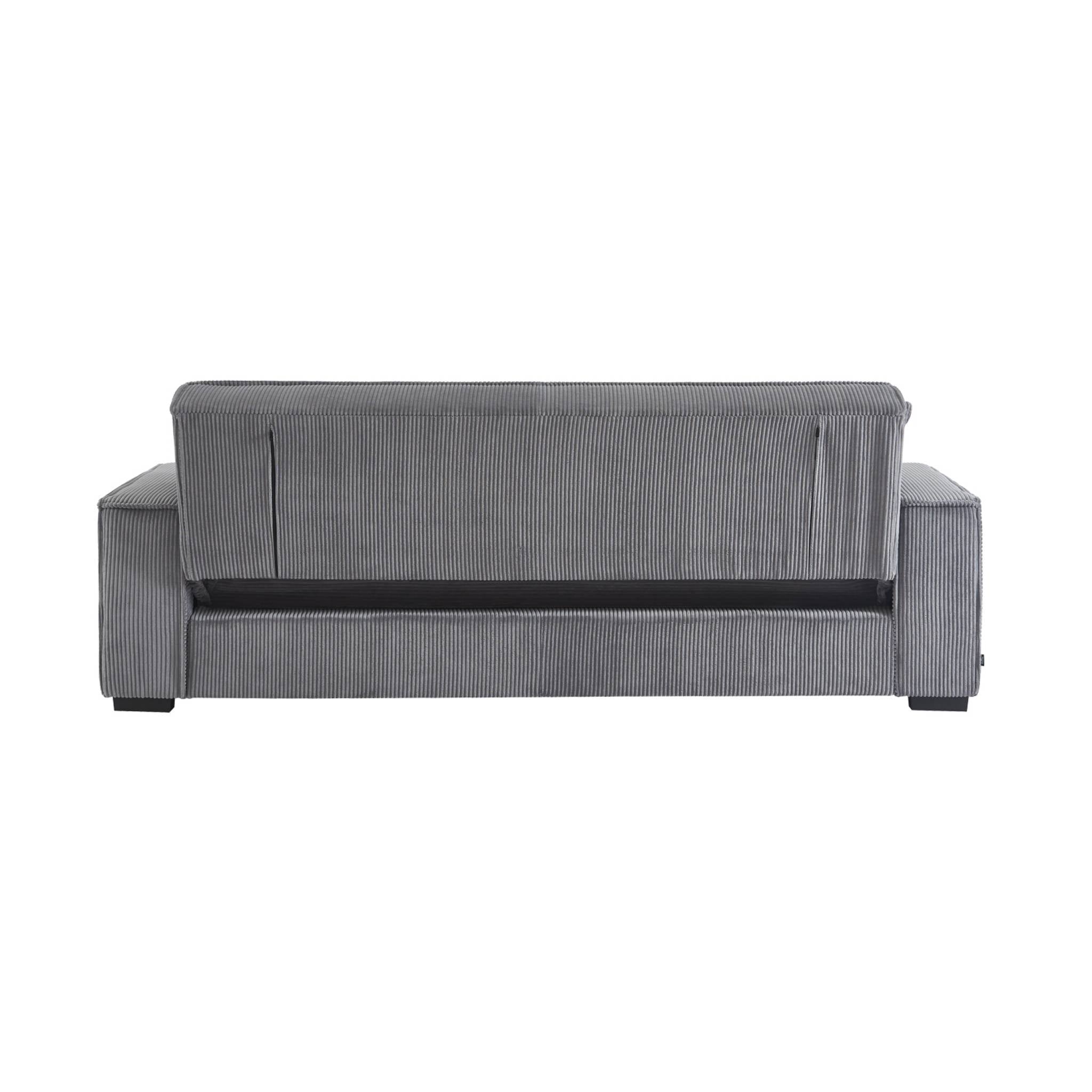Divano letto a 3 posti in velluto a coste, grigio chiaro
