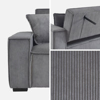 Divano letto a 3 posti in velluto a coste, grigio chiaro