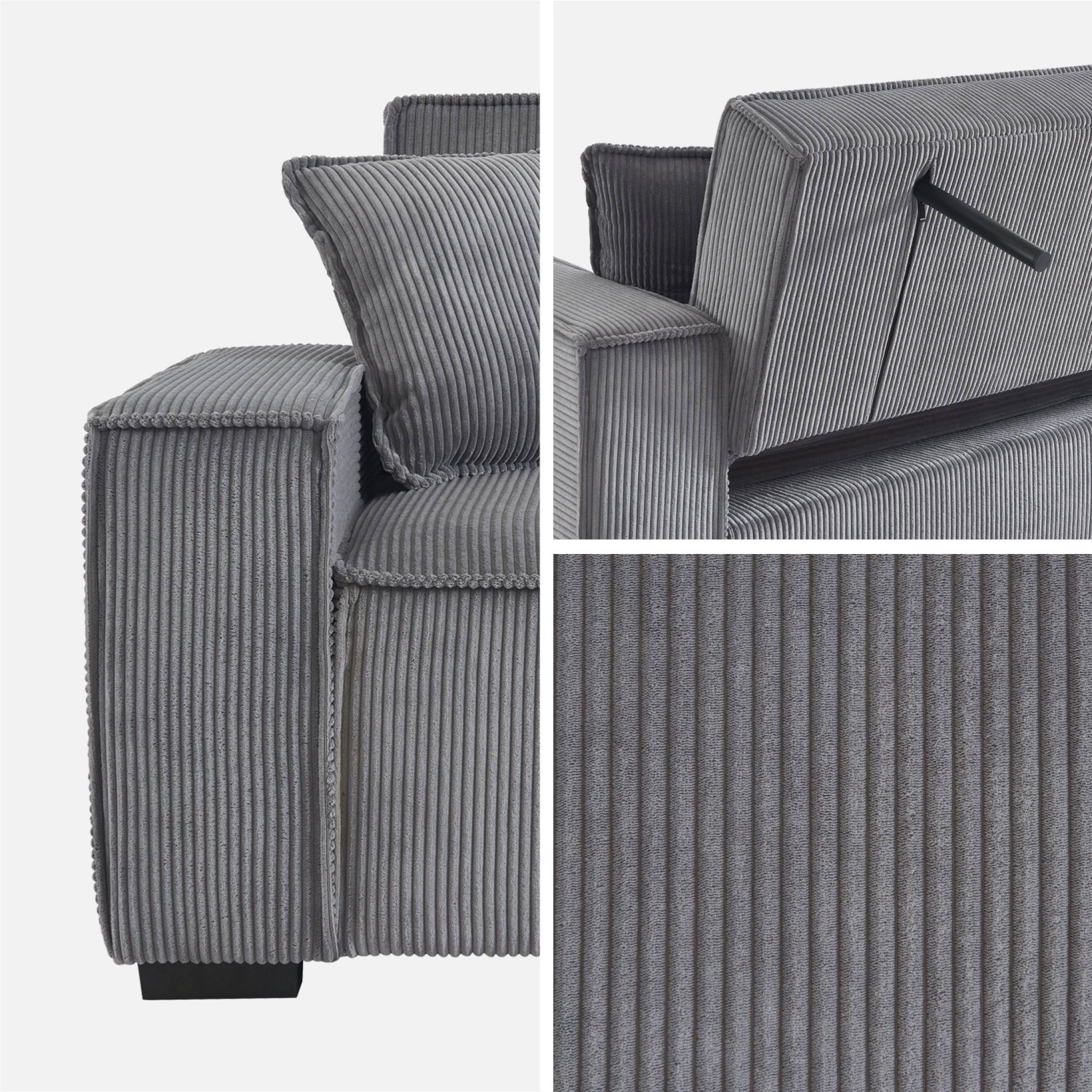 Divano letto a 3 posti in velluto a coste, grigio chiaro