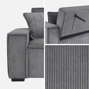 Divano letto a 3 posti in velluto a coste, grigio chiaro