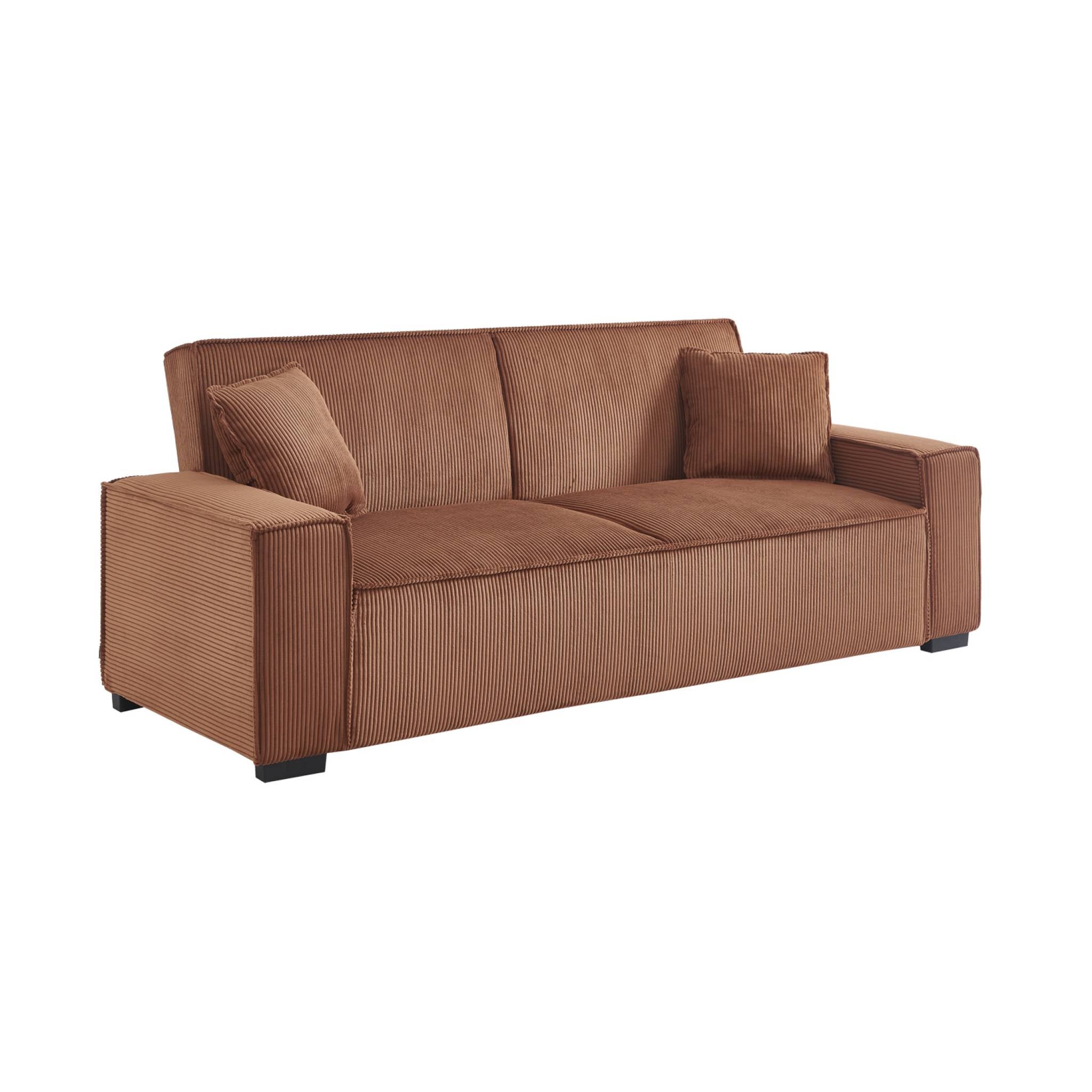 Divano letto a 3 posti in velluto a coste, camel