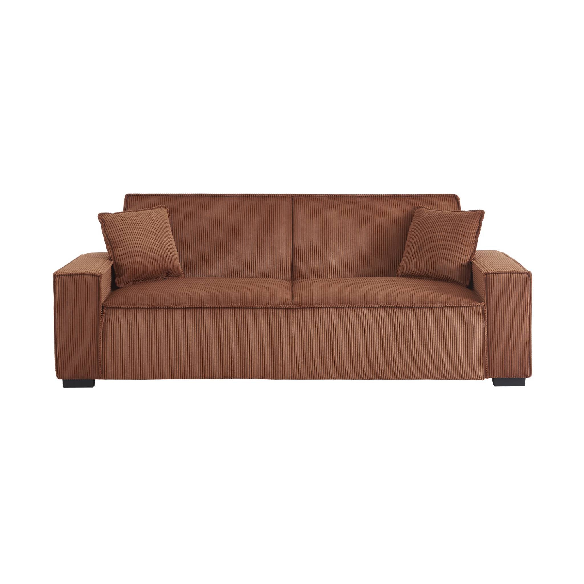 Divano letto a 3 posti in velluto a coste, camel