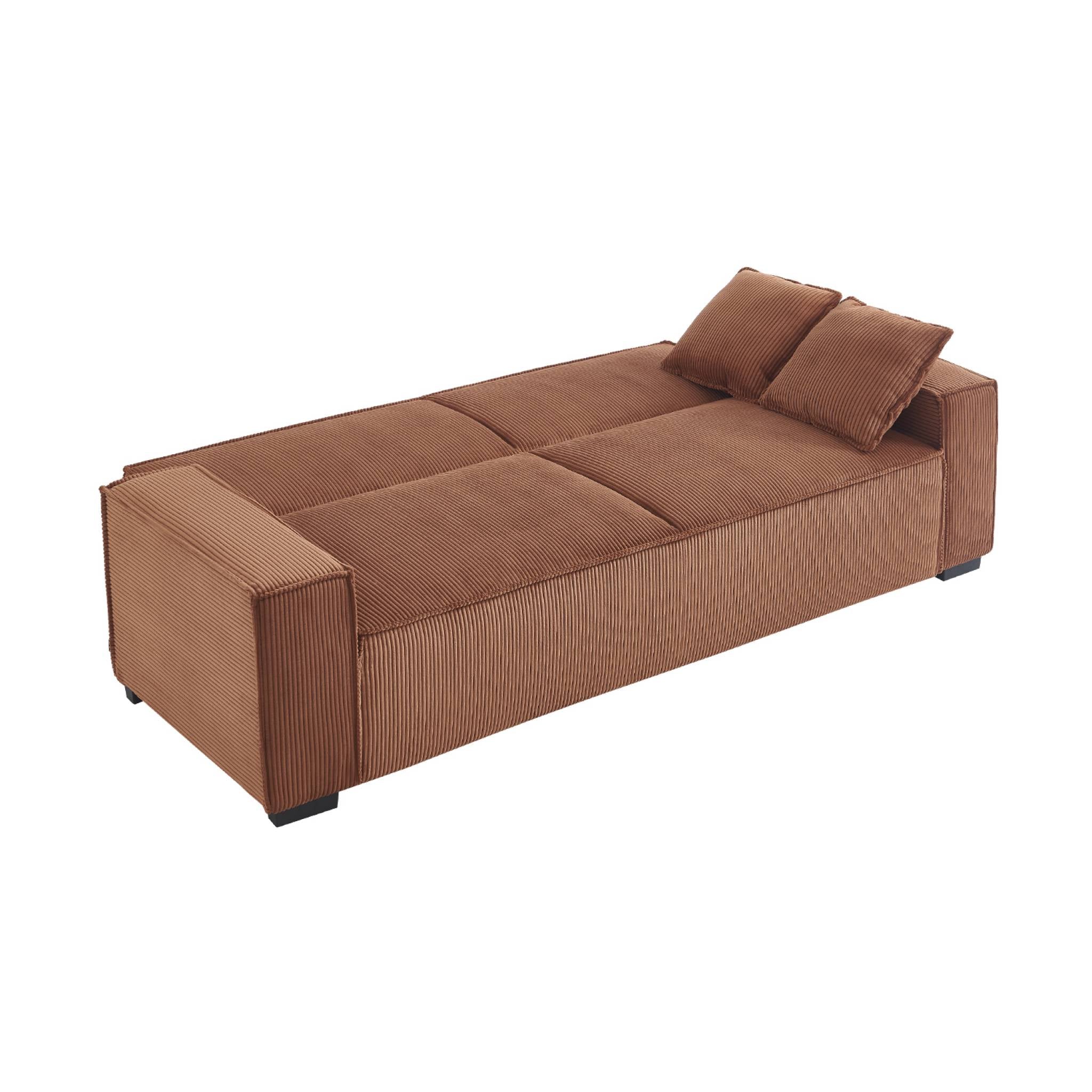 Divano letto a 3 posti in velluto a coste, camel