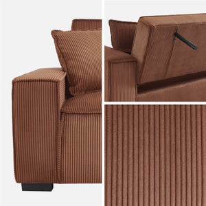 Divano letto a 3 posti in velluto a coste, camel