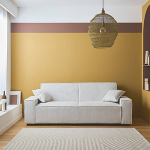 Divano letto a 3 posti in velluto a coste, crema