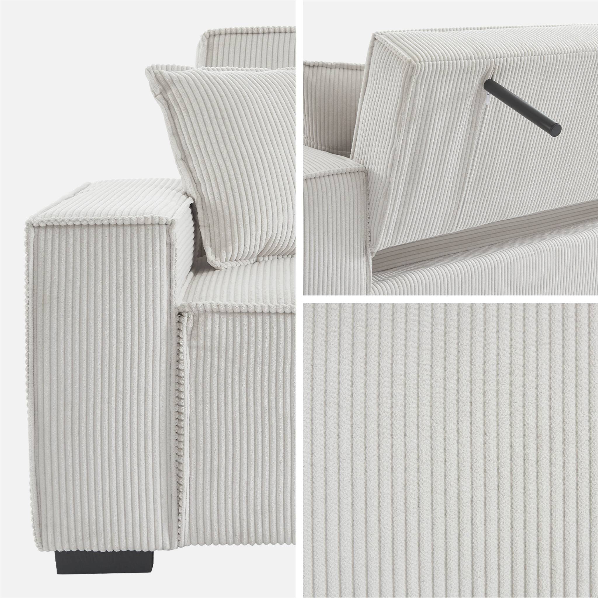 Divano letto a 3 posti in velluto a coste, crema