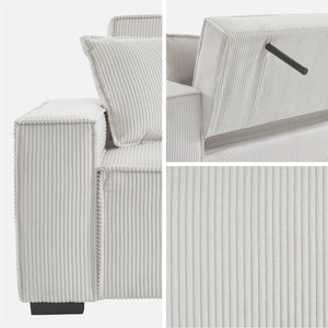 Divano letto a 3 posti in velluto a coste, crema