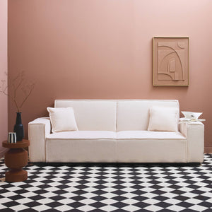 Divano letto in bouclé a 3 posti, crema