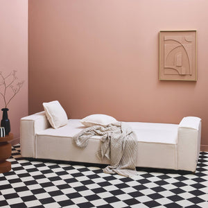 Divano letto in bouclé a 3 posti, crema