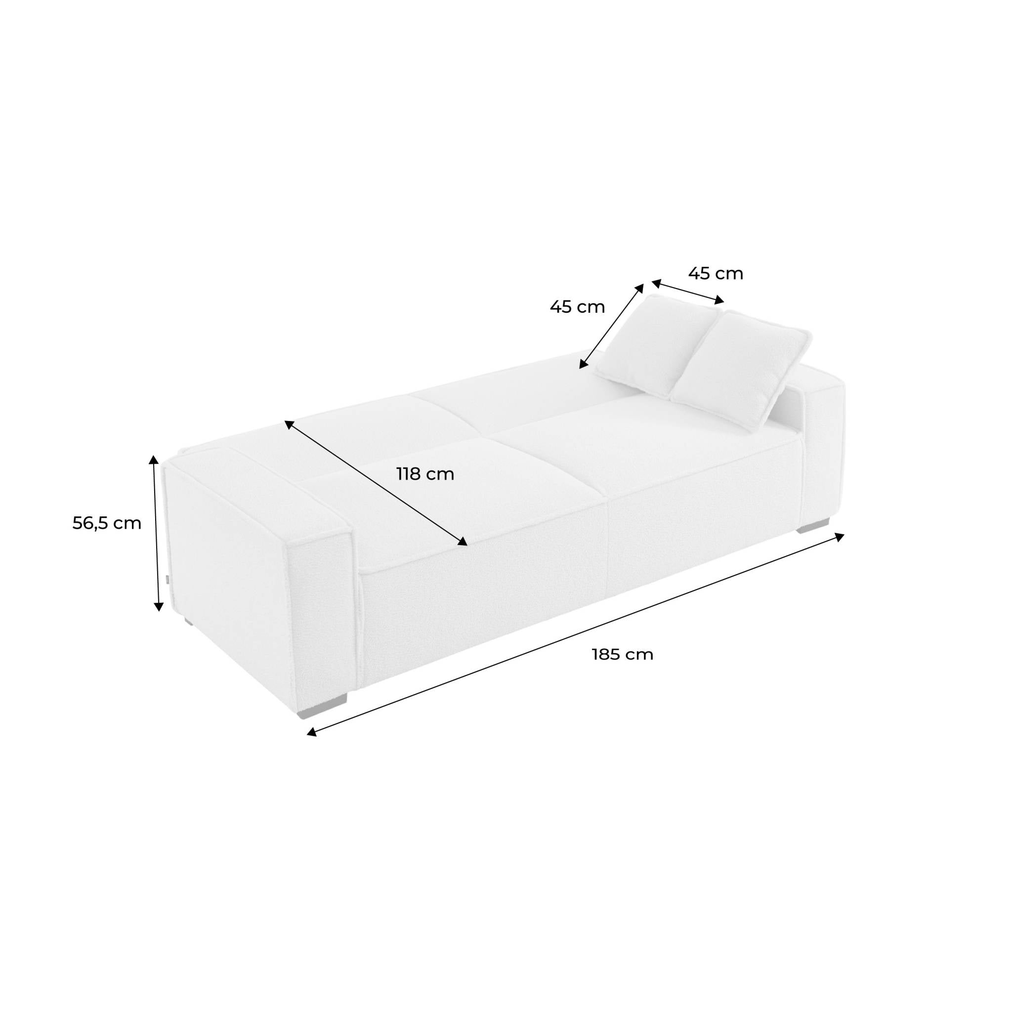Divano letto in bouclé a 3 posti, crema
