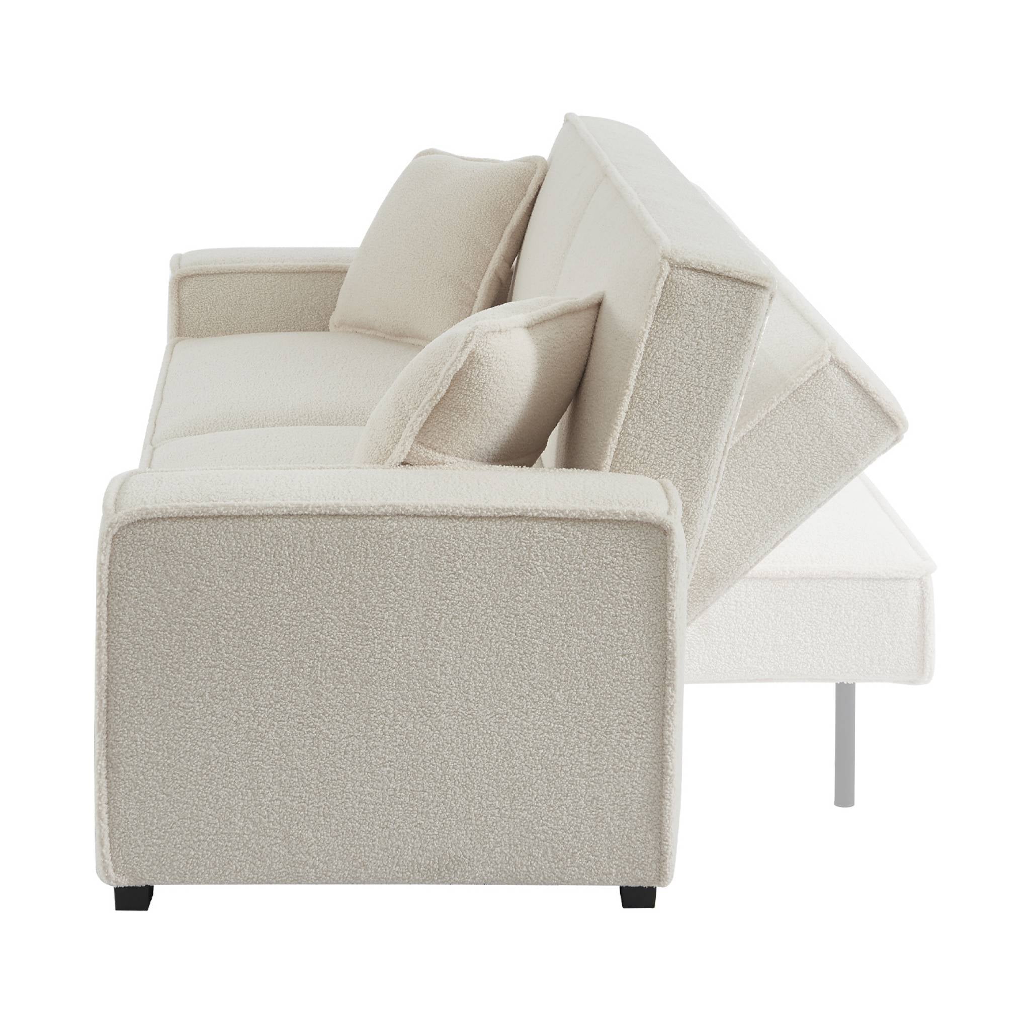 Divano letto in bouclé a 3 posti, crema