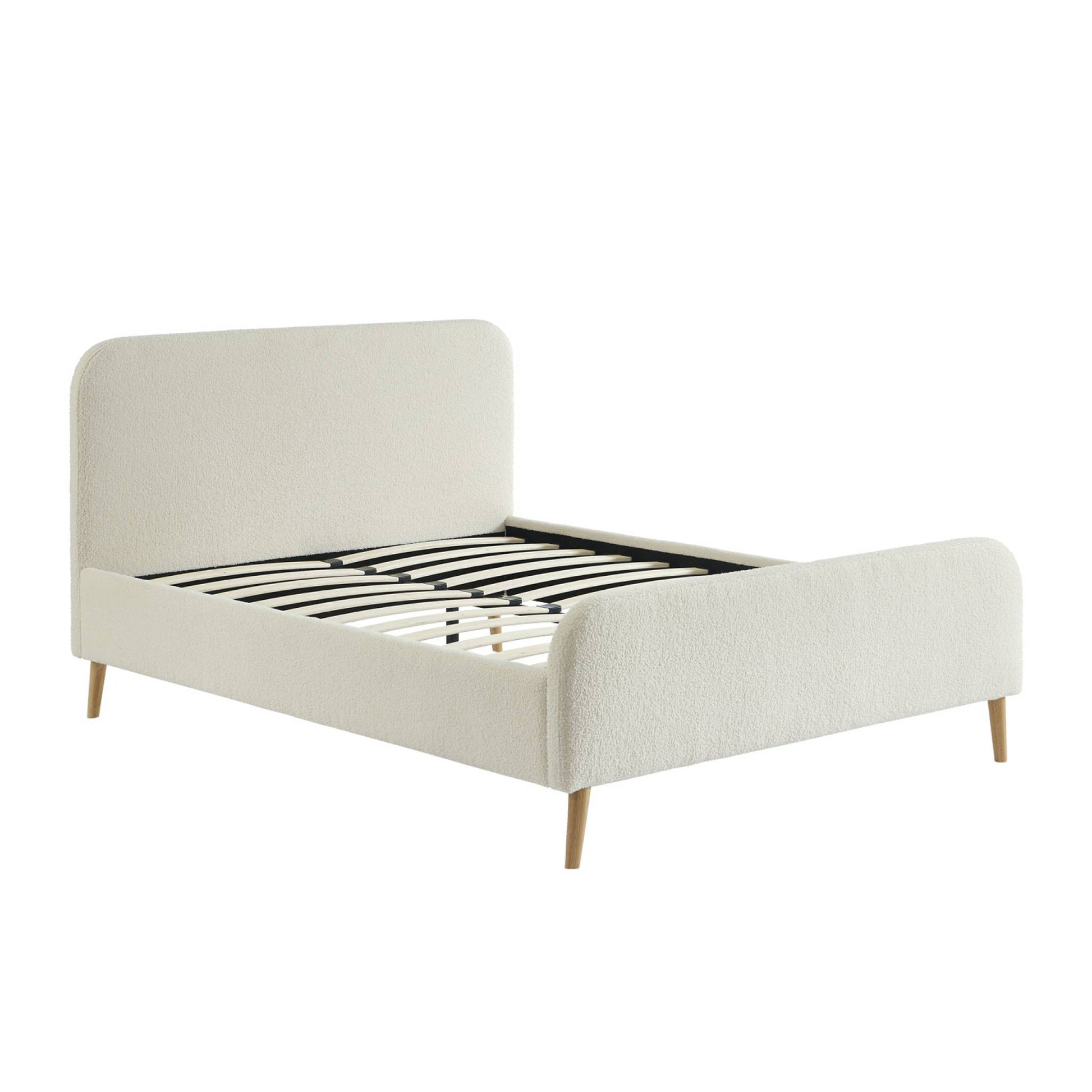 Letto con rete e testiera imbottita bouclé, 190cm, crema