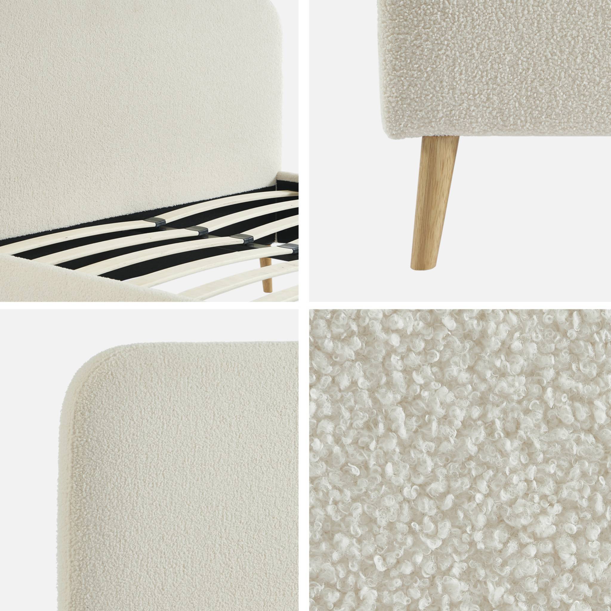 Letto con rete e testiera imbottita bouclé, 190cm, crema
