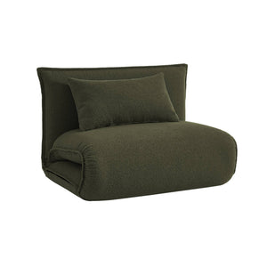 Poltrona letto trasformabile 1 posto bouclé testurizzato, verde kaki