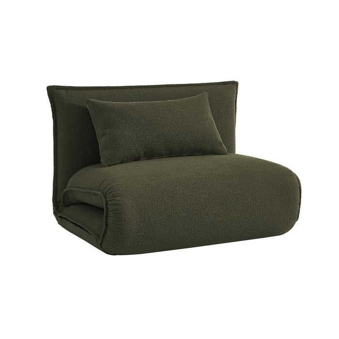 Poltrona letto trasformabile 1 posto bouclé testurizzato, verde kaki