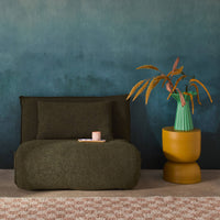 Poltrona letto trasformabile 1 posto bouclé testurizzato, verde kaki