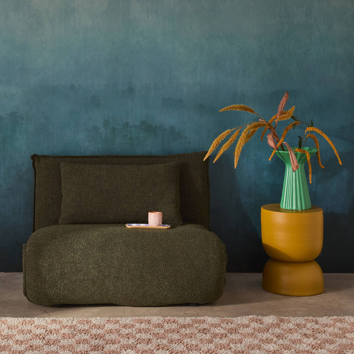 Poltrona letto trasformabile 1 posto bouclé testurizzato, verde kaki