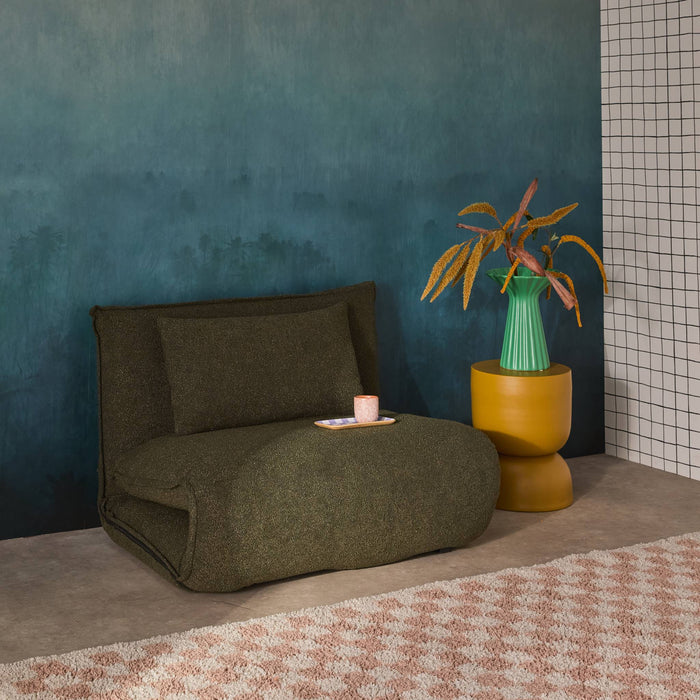 Poltrona letto trasformabile 1 posto bouclé testurizzato, verde kaki