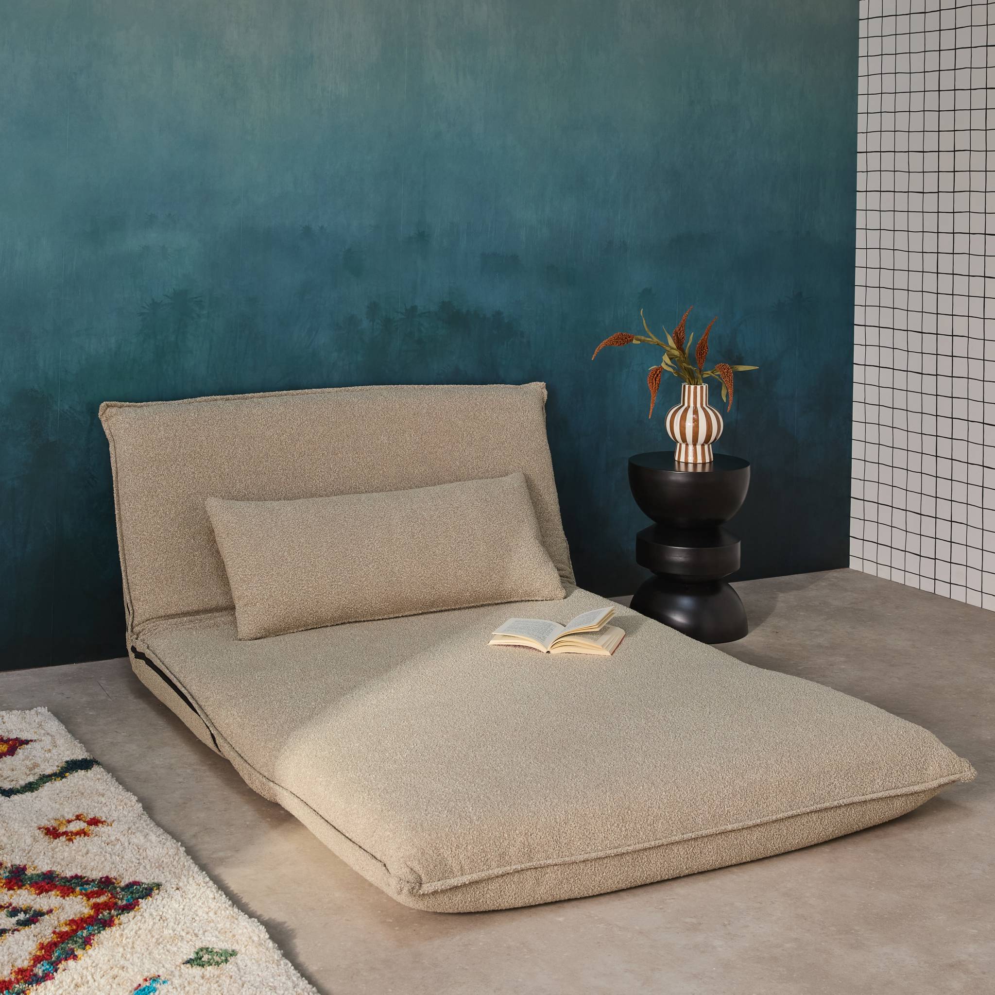 Poltrona convertibile 2 posti bouclé strutturata, beige