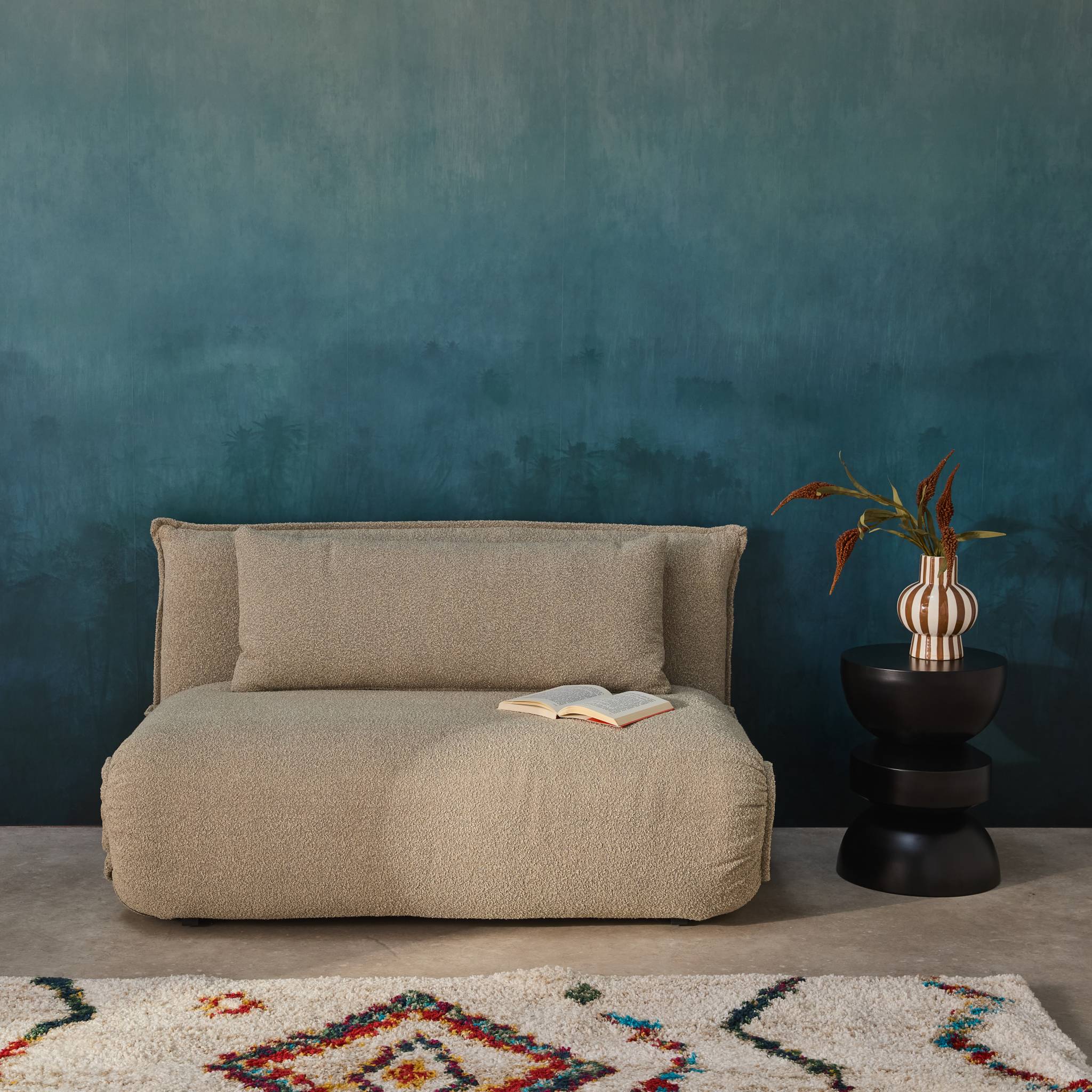 Poltrona convertibile 2 posti bouclé strutturata, beige