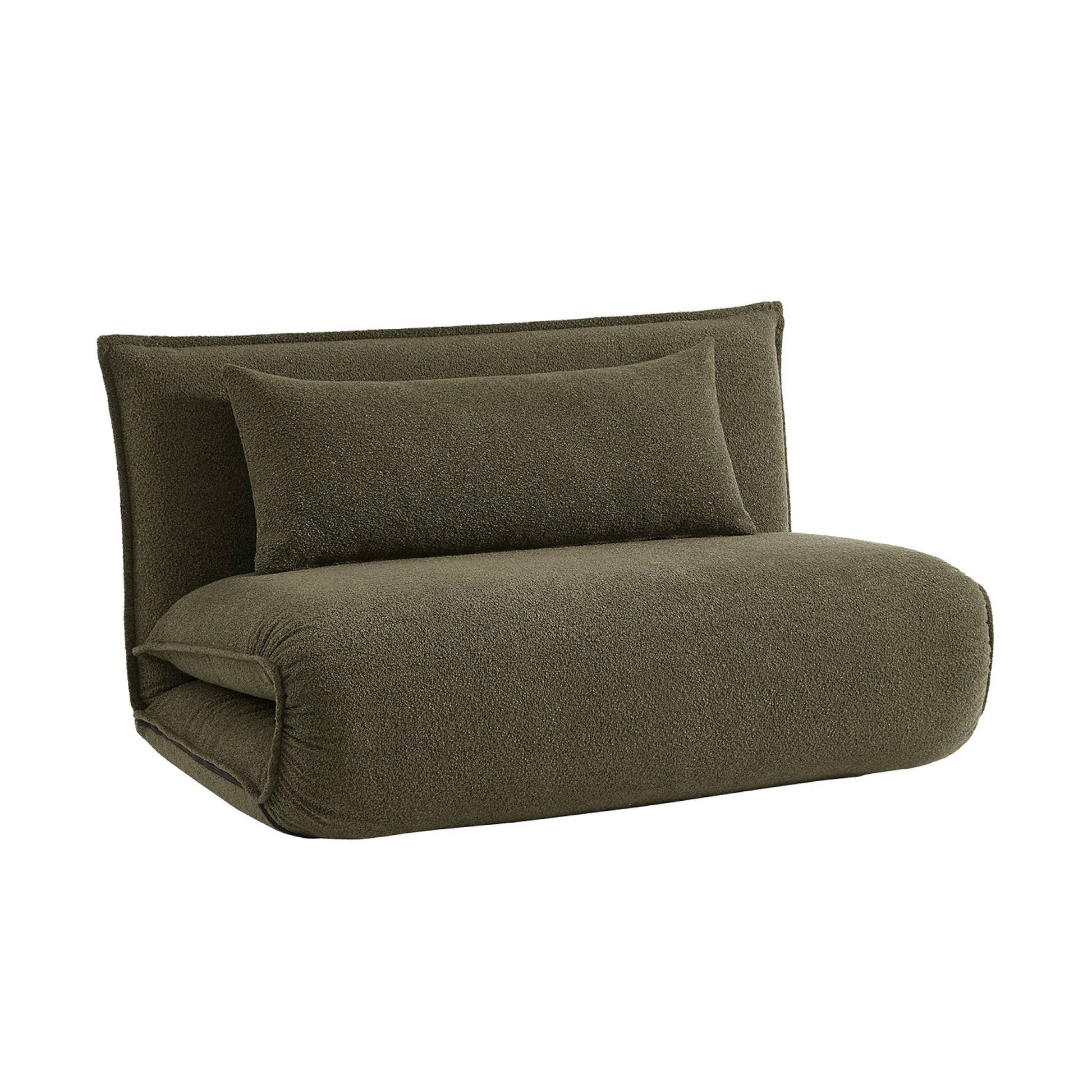 Poltrona convertibile 2 posti bouclé strutturata, verde kaki