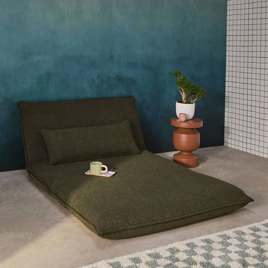 Poltrona convertibile 2 posti bouclé strutturata, verde kaki