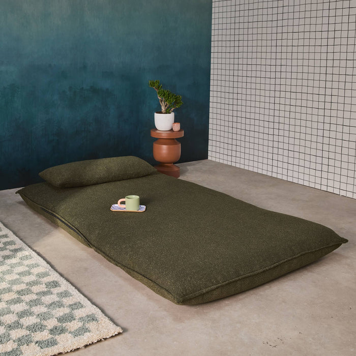 Poltrona convertibile 2 posti bouclé strutturata, verde kaki