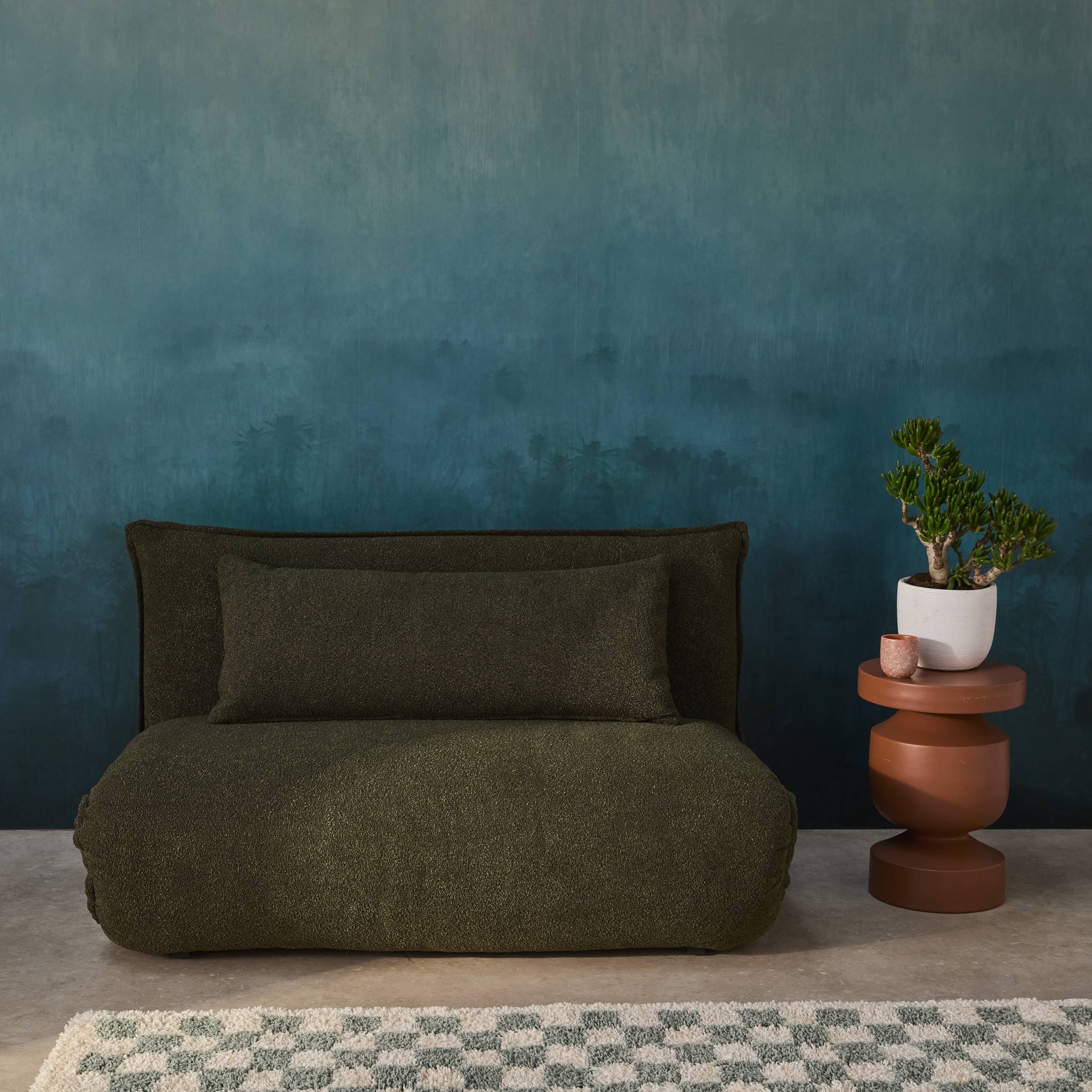 Poltrona convertibile 2 posti bouclé strutturata, verde kaki