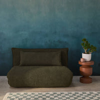 Poltrona convertibile 2 posti bouclé strutturata, verde kaki