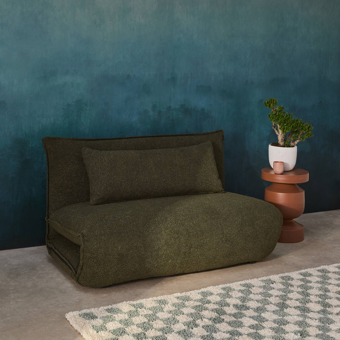 Poltrona convertibile 2 posti bouclé strutturata, verde kaki