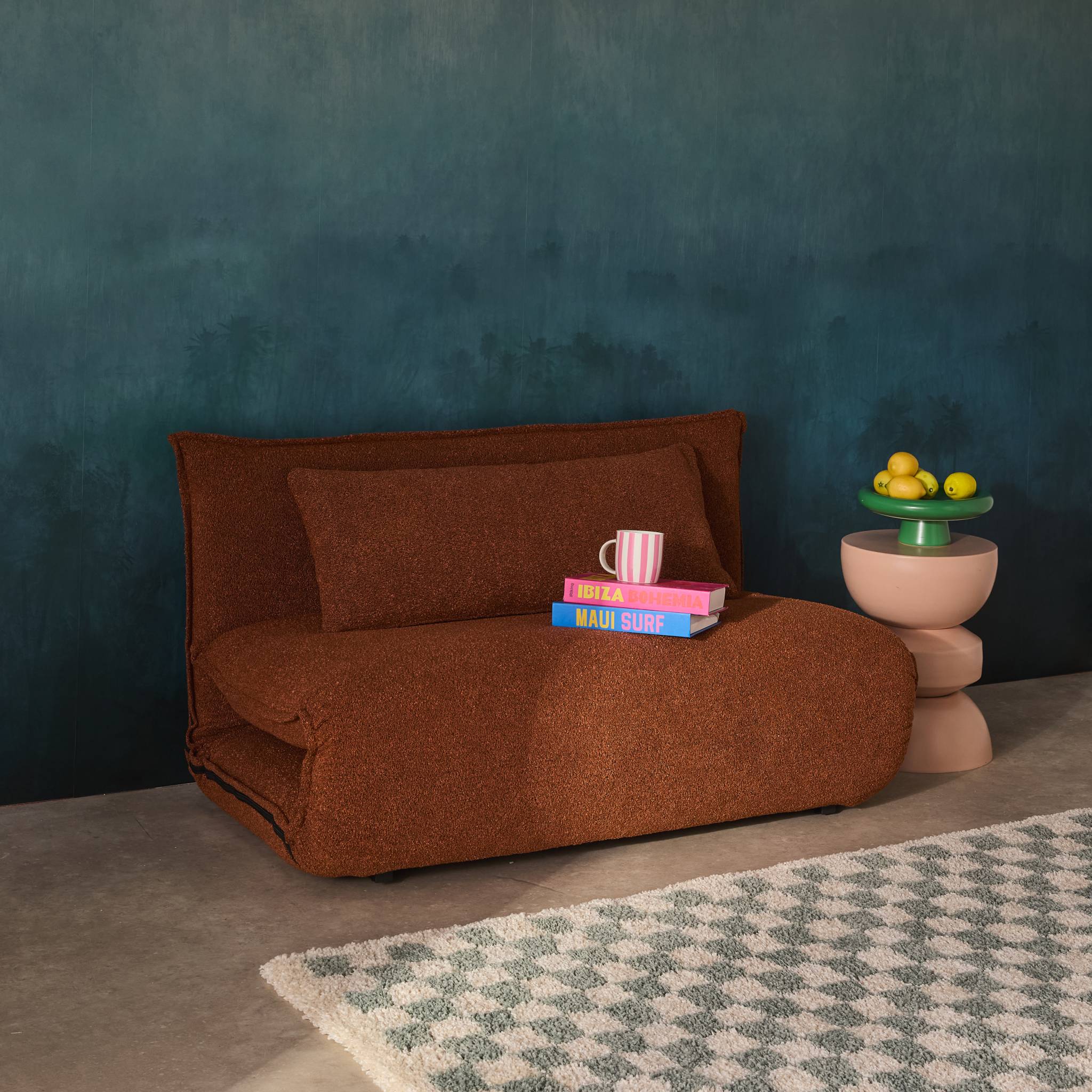 Poltrona convertibile 2 posti bouclé strutturata, terracotta