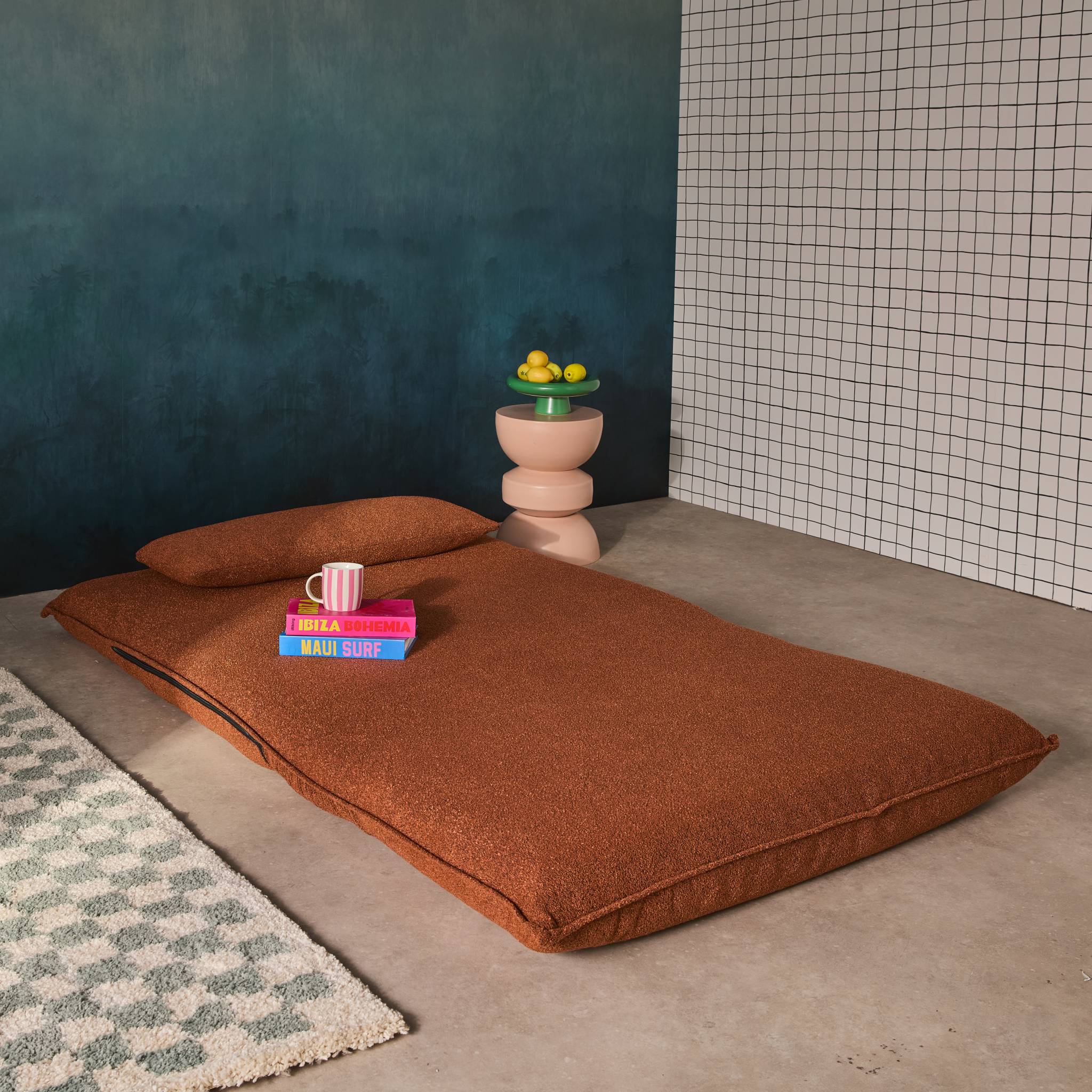 Poltrona convertibile 2 posti bouclé strutturata, terracotta