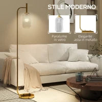Lampada da Terra Moderna con Paralume in Vetro e Interruttore a Pedale per Lampadine E27, Oro