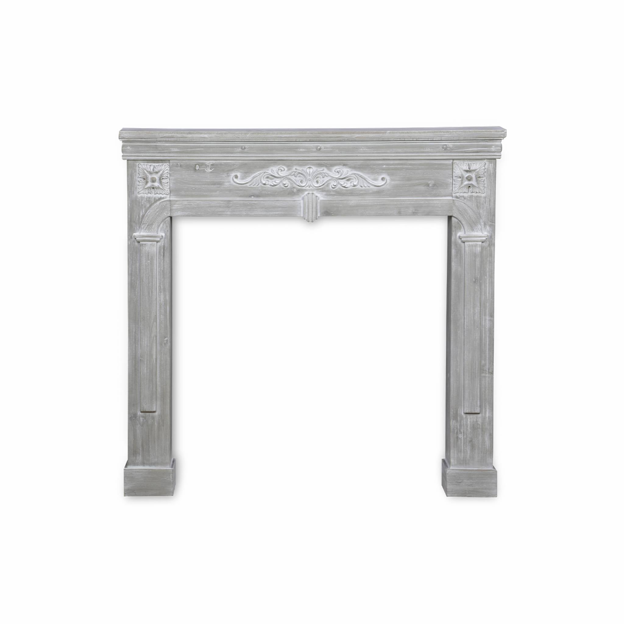 Cornice per caminetto effetto legno, grigio sbiancato