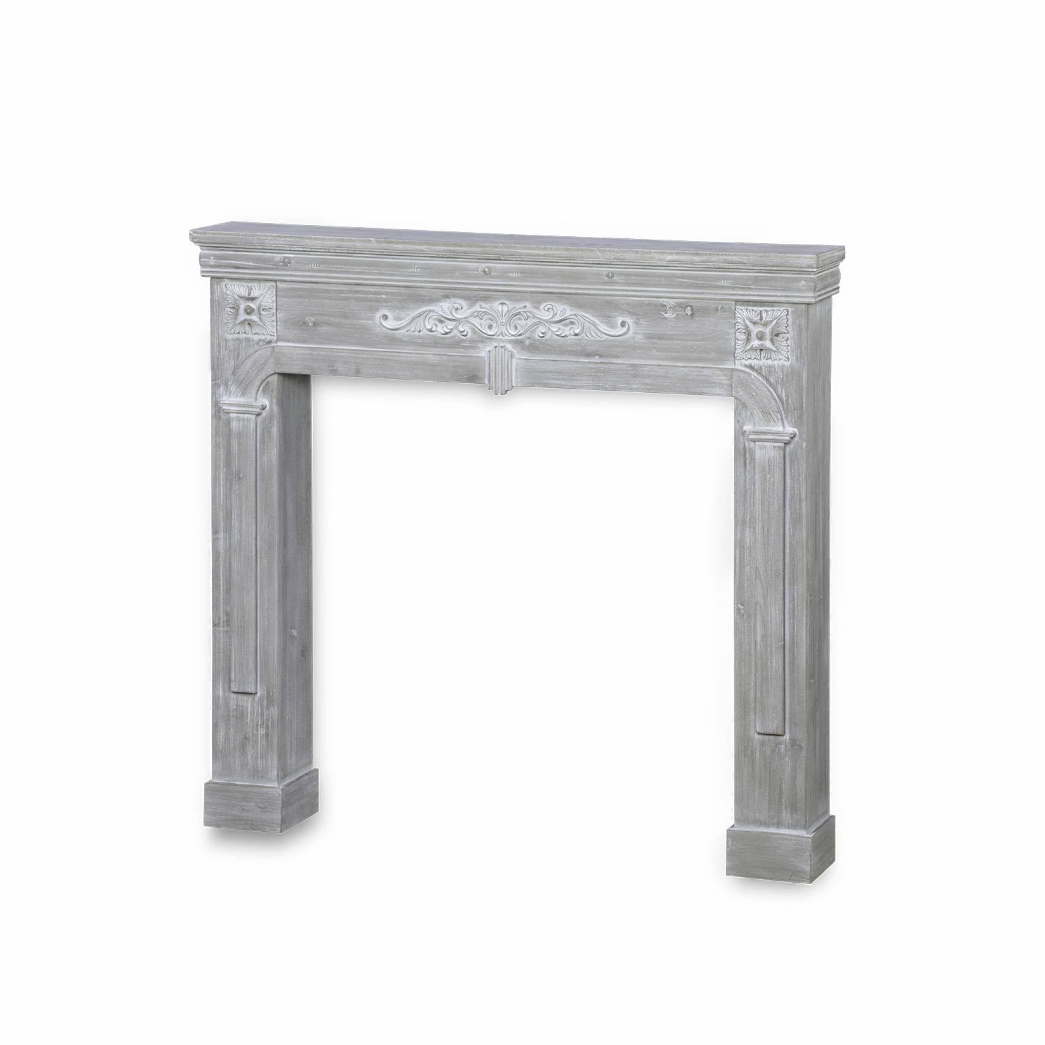 Cornice per caminetto effetto legno, grigio sbiancato