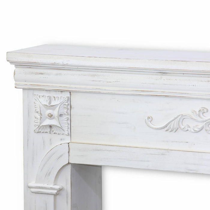 Cornice per caminetto effetto legno, bianco ceruleo
