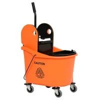 Secchio per Mocio Professionale 36L, Carrello Lavapavimenti con Strizzatore Manuale e 2 Secchi, Arancione e Nero
