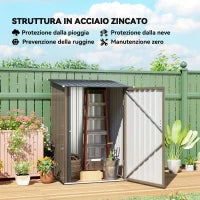Casetta da Giardino Porta Attrezzi in Acciaio Galvanizzato e Porta, 100x103x160cm, Marrone