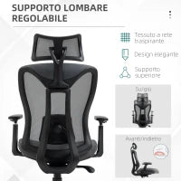 Sedia da Ufficio Reclinabile con Poggiatesta, Supporto Lombare e Altezza Regolabili, Grigio