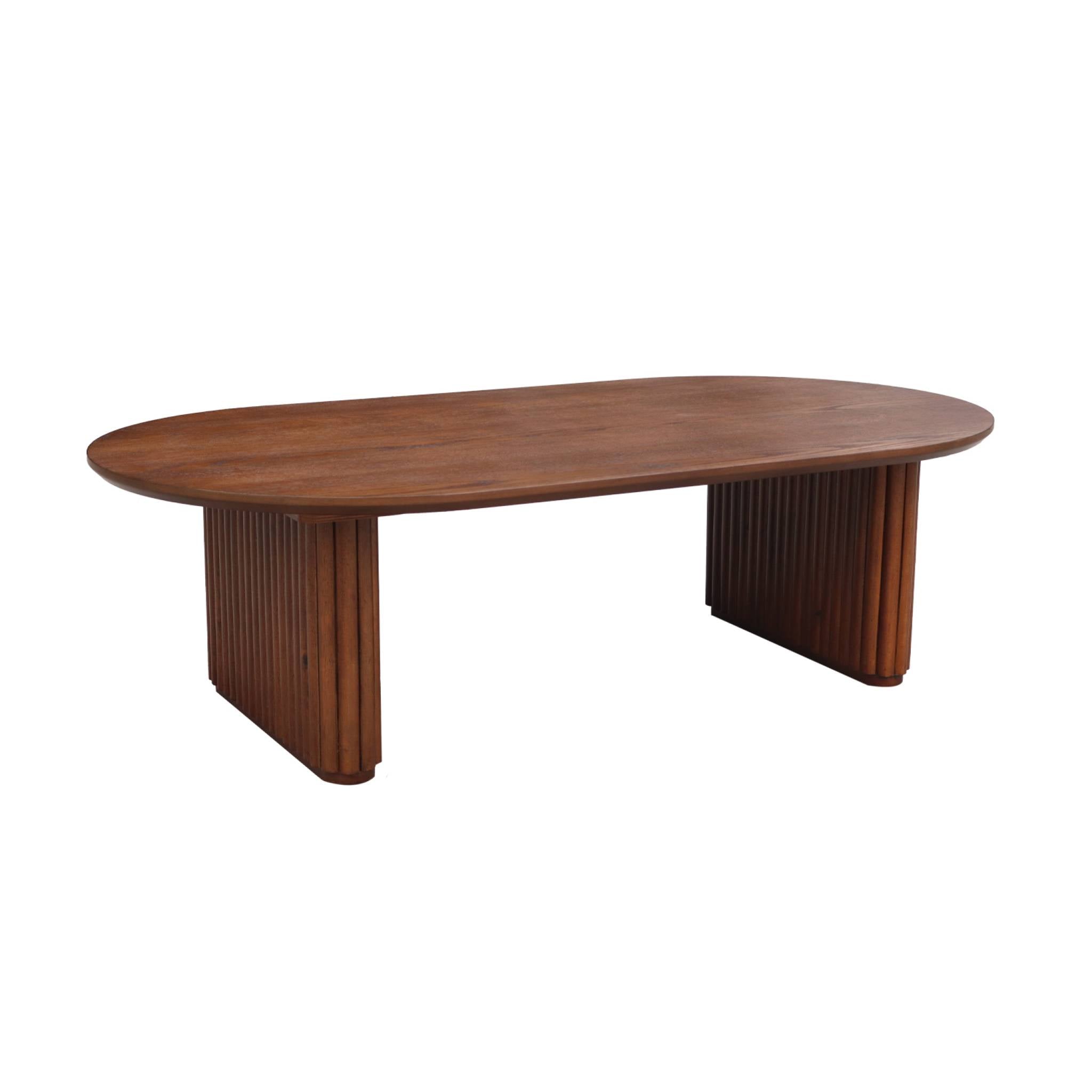 Tavolino ovale in legno di hevea placcato rovere, noce