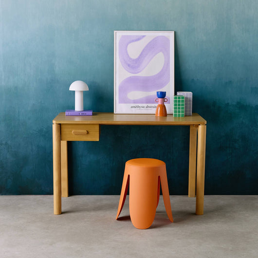 Scrivania in legno di caucciù impiallacciatura di quercia, 1 cassetto,