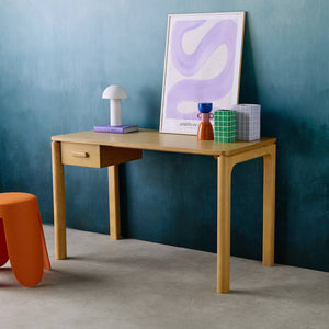 Scrivania in legno di caucciù impiallacciatura di quercia, 1 cassetto,