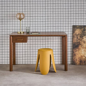 Scrivania in legno di caucciù impiallacciatura di quercia, 1 cassetto,