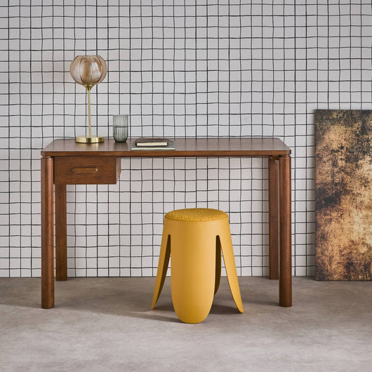 Scrivania in legno di caucciù impiallacciatura di quercia, 1 cassetto,