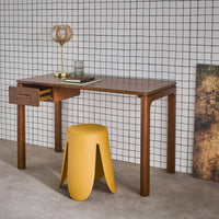 Scrivania in legno di caucciù impiallacciatura di quercia, 1 cassetto,