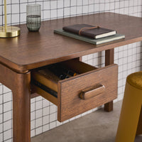 Scrivania in legno di caucciù impiallacciatura di quercia, 1 cassetto,