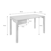 Scrivania in legno di caucciù impiallacciatura di quercia, 1 cassetto,