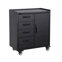 Mobile basso da garage con 4 cassetti e una porta, nero