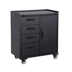 Mobile basso da garage con 4 cassetti e una porta, nero